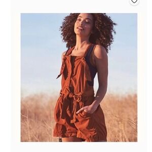 Free People Good‎ Karma Jumpsuit Womens Red-Orange Strappy Back Yoga